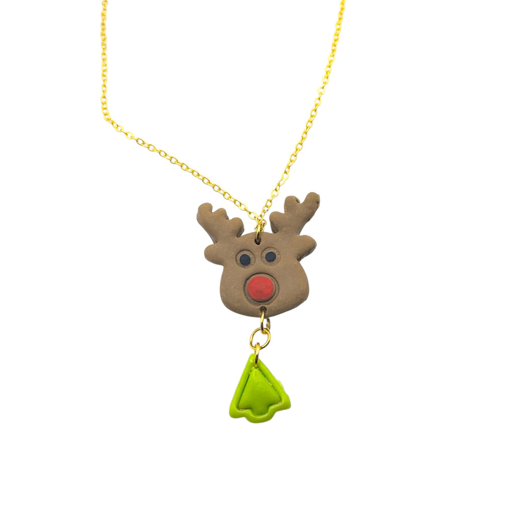 Necklace with a reindeer pendant on a white background
