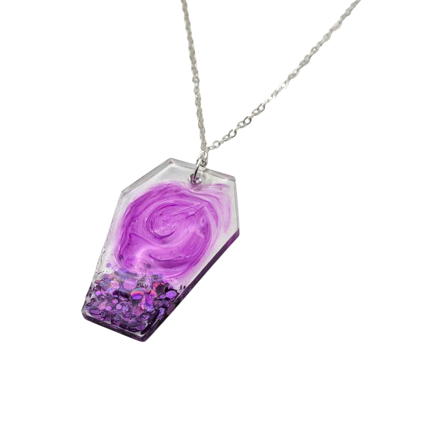 Necklace with a purple pendant on a white background