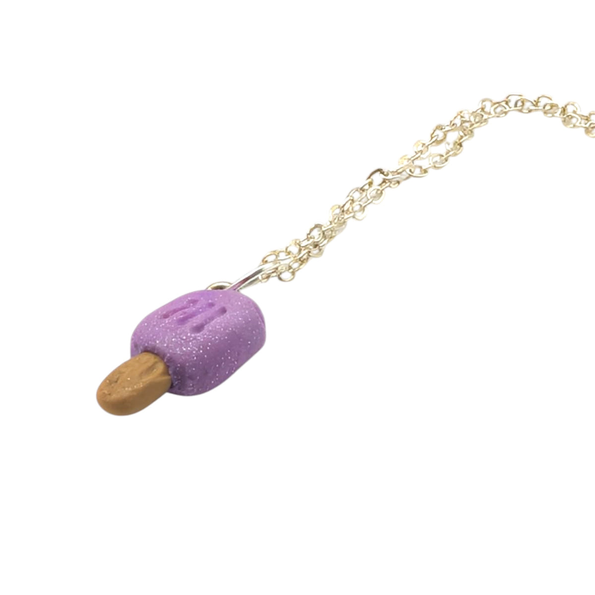Mini purple glitter ice lolly necklace kawaii polymer clay food jewellery gift for her