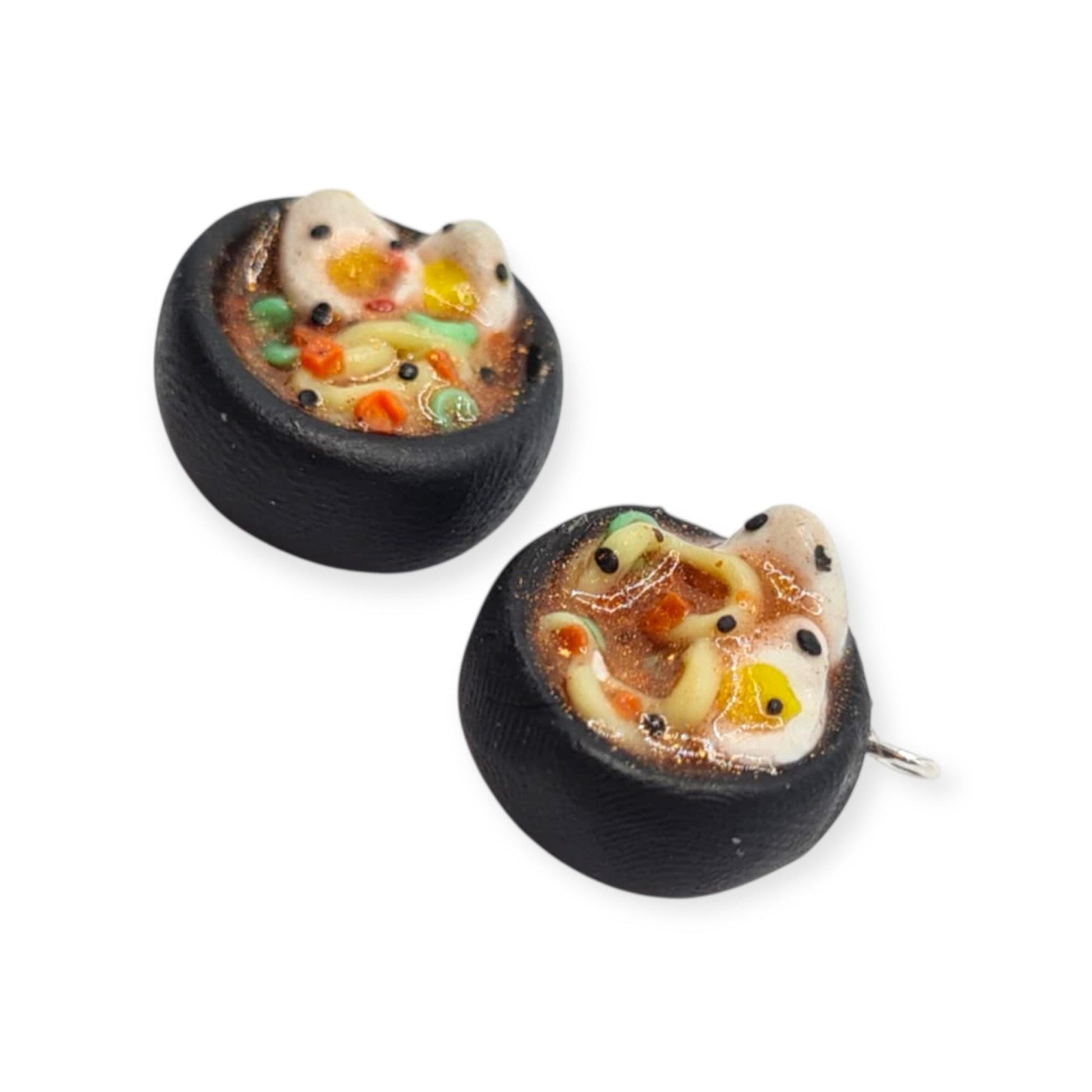 Two small noodle soup bowl pendants on a white background 