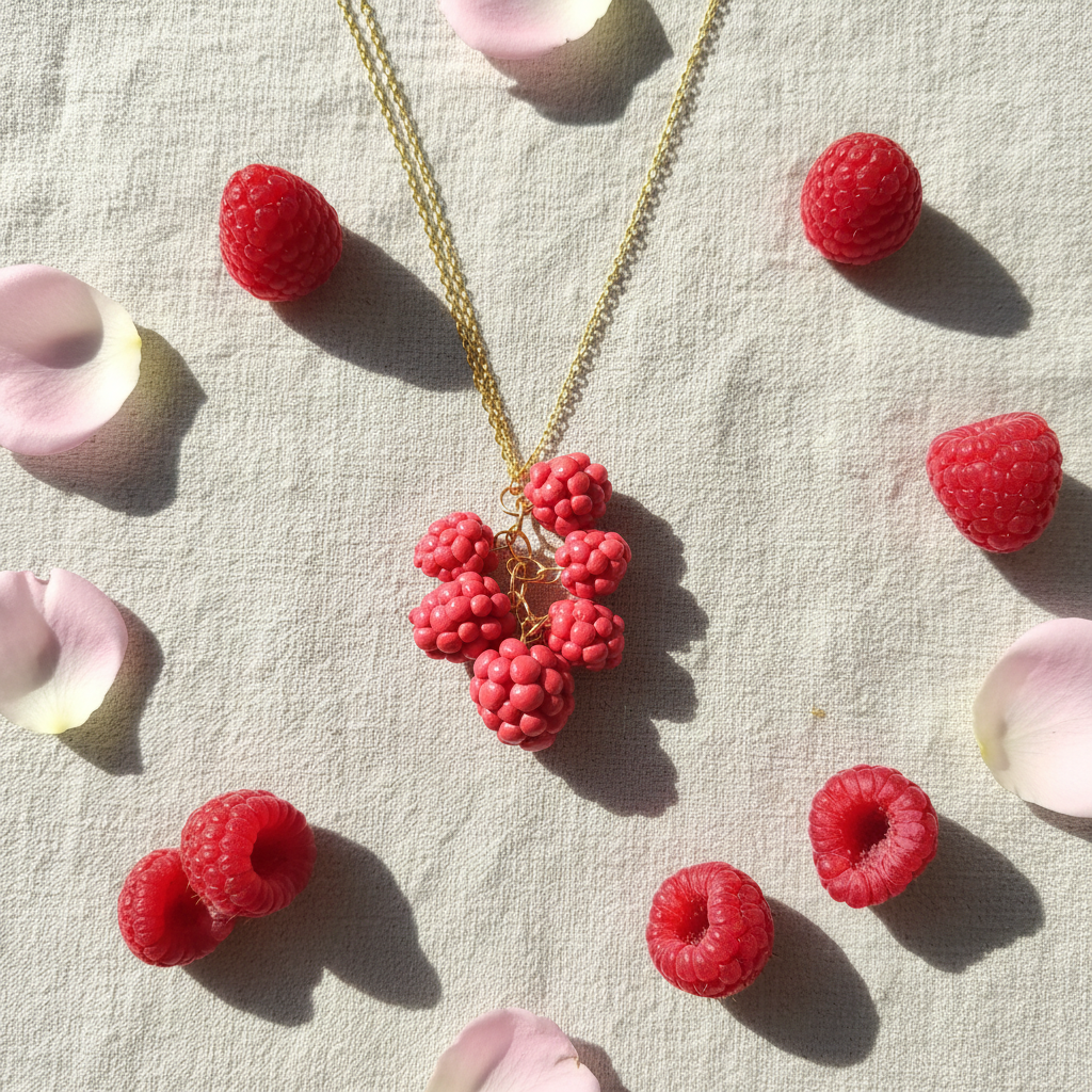 Raspberry Necklace — Summer Flat Lay