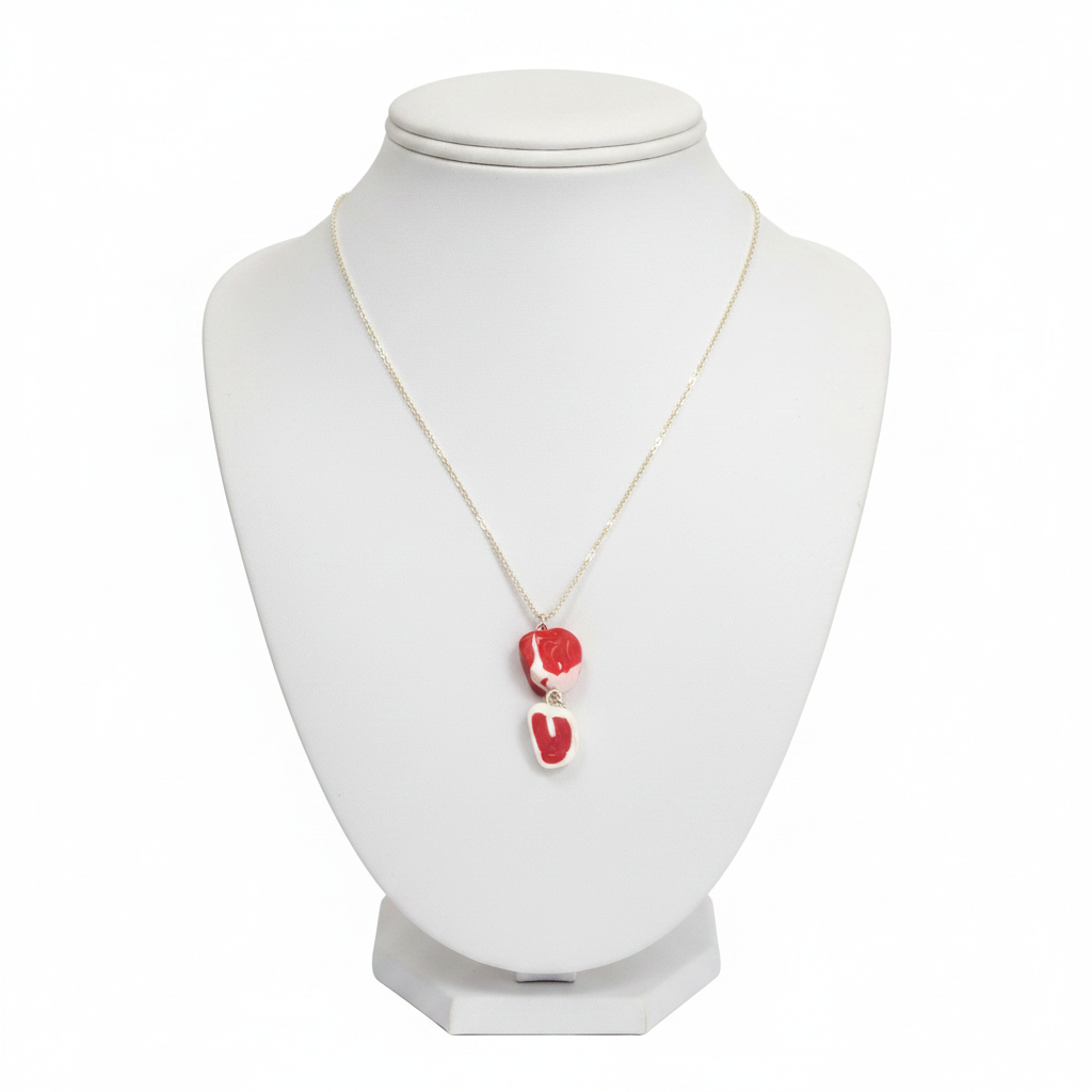 raw steak necklace polymer Clay miniature food jewellery 