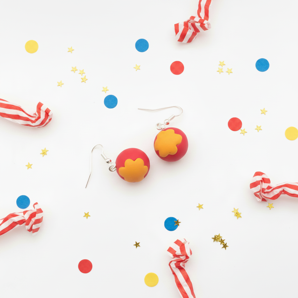 Handmade circus ball earrings with polymer clay charms from The Circus Collection