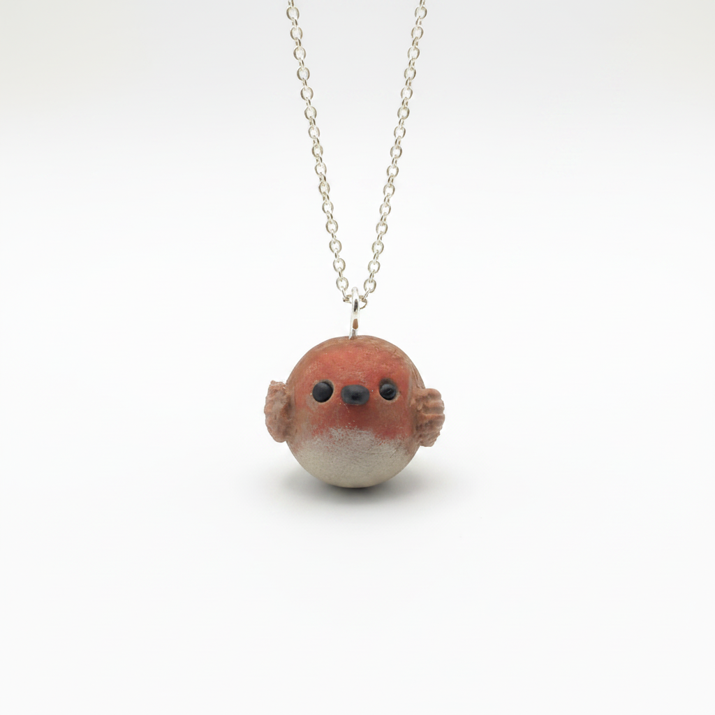 Handmade polymer clay robin bird pendant necklace – Crystal Seahorse Jewellery