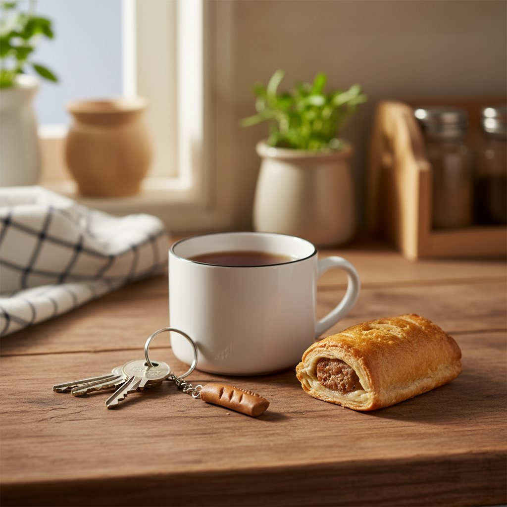 Sausage roll keychain handmade polymer clay jewellery 