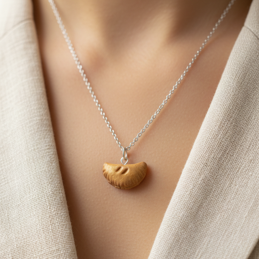 Sausage roll necklace worn