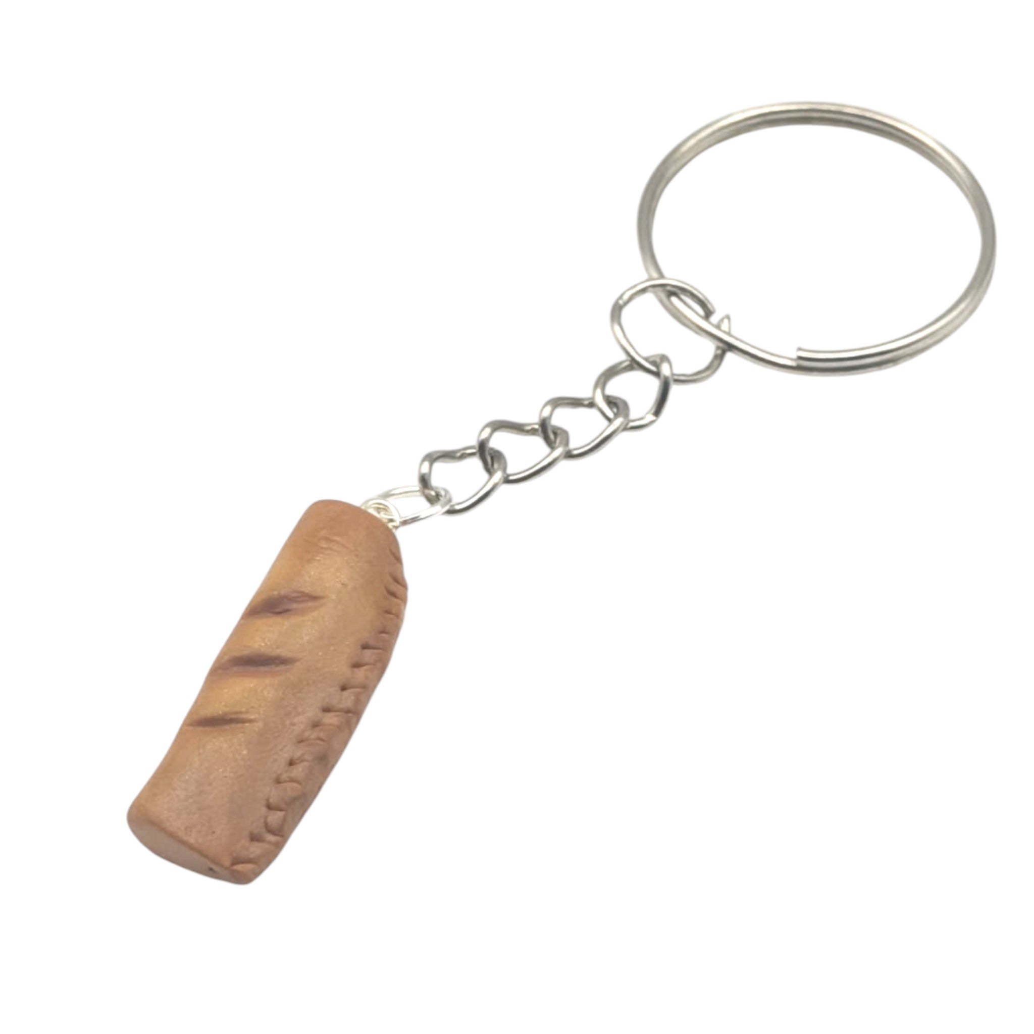Mini polymer clay sausage roll charm Keyring 