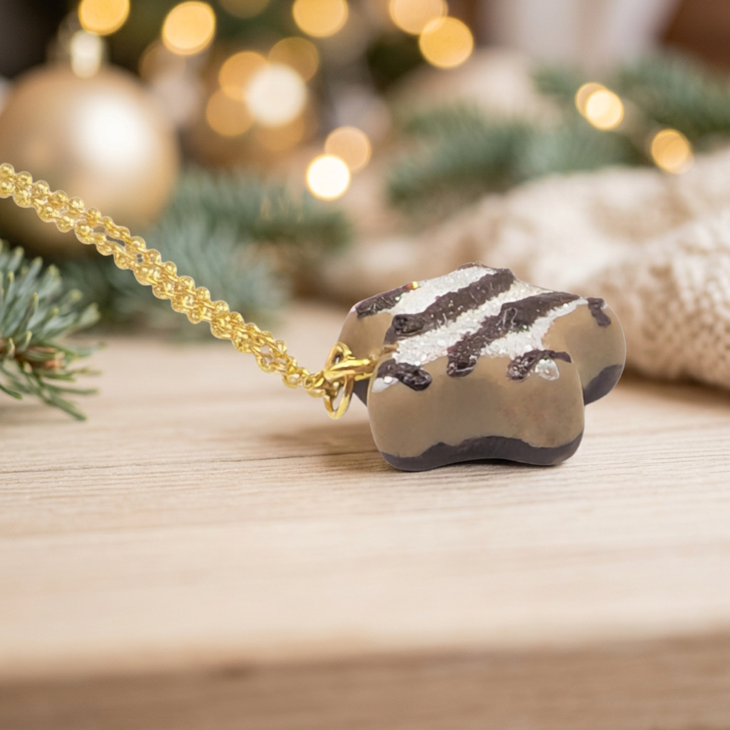 Side detail of miniature lebkuchen star cookie necklace