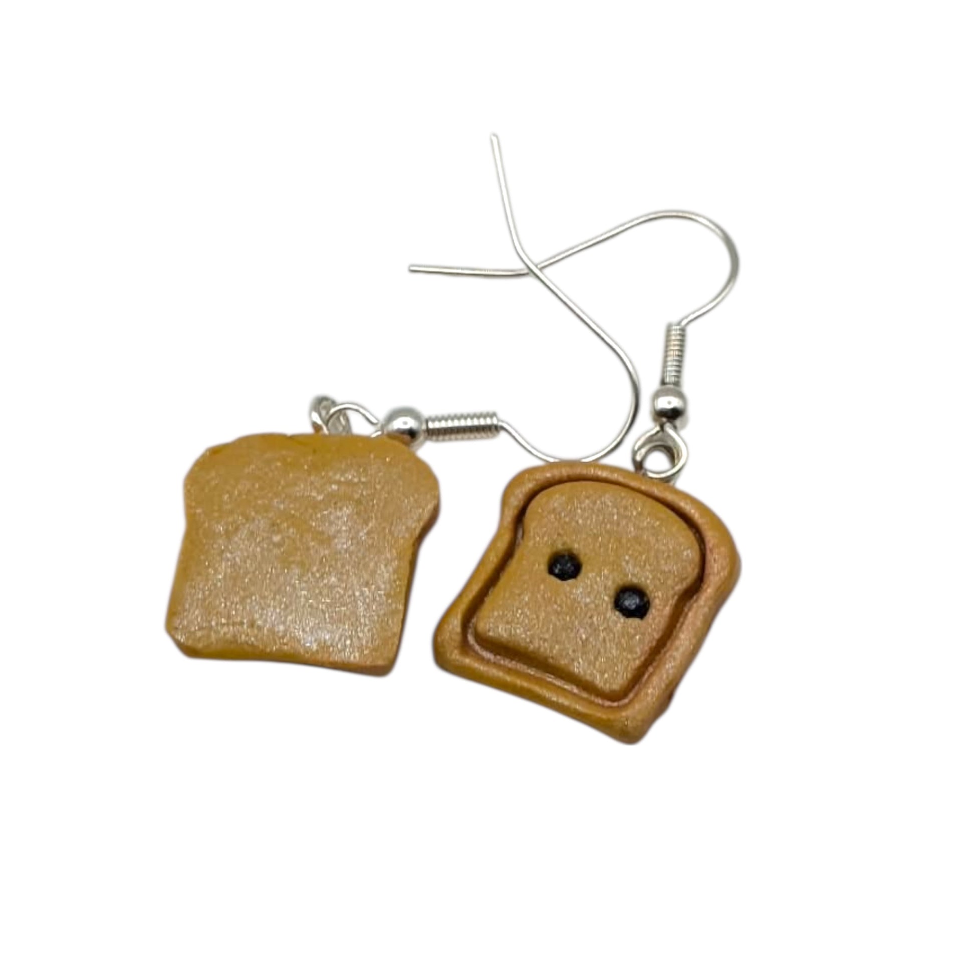Front and back view of toast earrings showing detail on white background