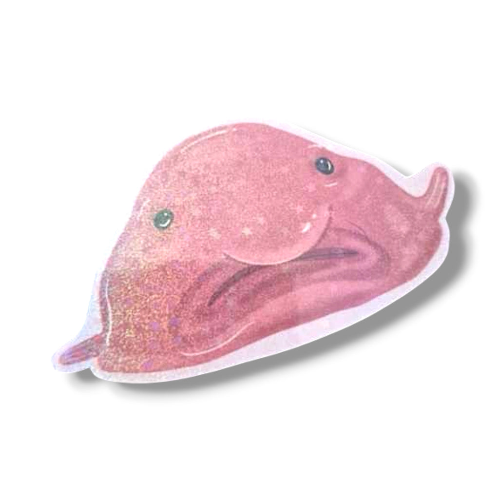 Pink glitter blobfish sticker, funny animal decal waterproof vinyl 
